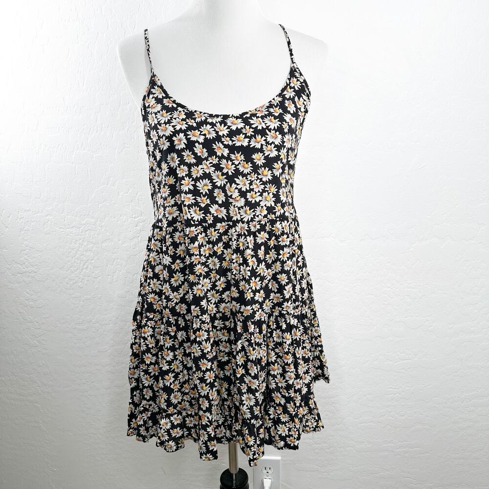 Brandy Melville Daisy Floral Babydoll Mini Dress Open Back Black White OS